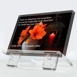 Plaque funéraire Flamme d’espoir en plexiglas 10 mm avec bougie et lumière éternelle — hommage éternel