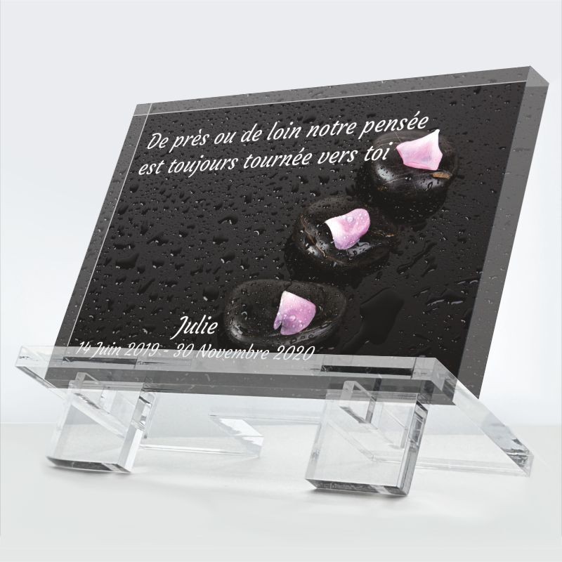 Plaque funéraire Rose Éternelle en plexiglas 10 mm avec rose rouge symbole d’amour éternel — hommage éternel