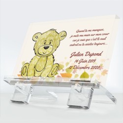 Plaque funéraire Si Présent en plexiglas 10 mm avec ourson en peluche et message d’amour