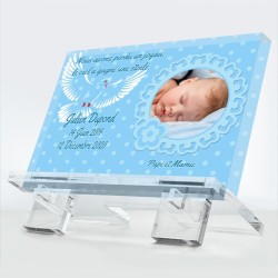 Plaque funéraire Envol en plexiglas 10 mm avec dessin d'une colombe et symbole de liberté — hommage éternel