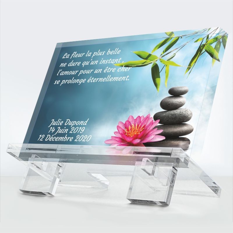 Plaque funéraire Fleur Éternelle en plexiglas 10 mm avec fleur intemporelle et hommage durable