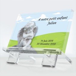 Plaque funéraire Présence Tendre en plexiglas 10 mm avec fleurs douces et message affectueux