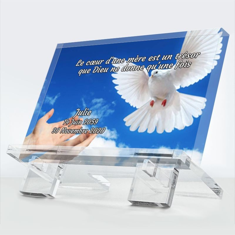 Plaque funéraire Ciel Unique en plexiglas 10 mm avec ciel apaisant et lumière divine — hommage éternel