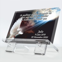 Plaque funéraire Tracé de Lumière en plexiglas 10 mm avec rayons lumineux et hommage spirituel
