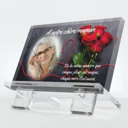 Plaque funéraire Fleur unique en plexiglas 10 mm avec fleur distinctive et hommage personnalisé