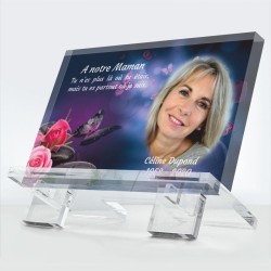 Plaque funéraire Rose de lumière en plexiglas 10 mm avec rose illuminée symbole d’amour éternel — hommage éternel