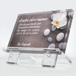 Plaque funéraire Douce Orchidée en plexiglas 10 mm avec orchidée délicate et message tendre