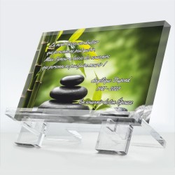 Plaque funéraire Pierre de Sérénité en plexiglas 10 mm avec décor apaisant et symbole de paix — hommage éternel