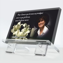 Plaque funéraire Une vie, un merci en plexiglas 10 mm avec photo souvenir et message de gratitude
