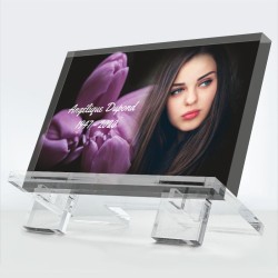 Plaque funéraire Souvenir précieux en plexiglas 10 mm avec photo souvenir et motif floral