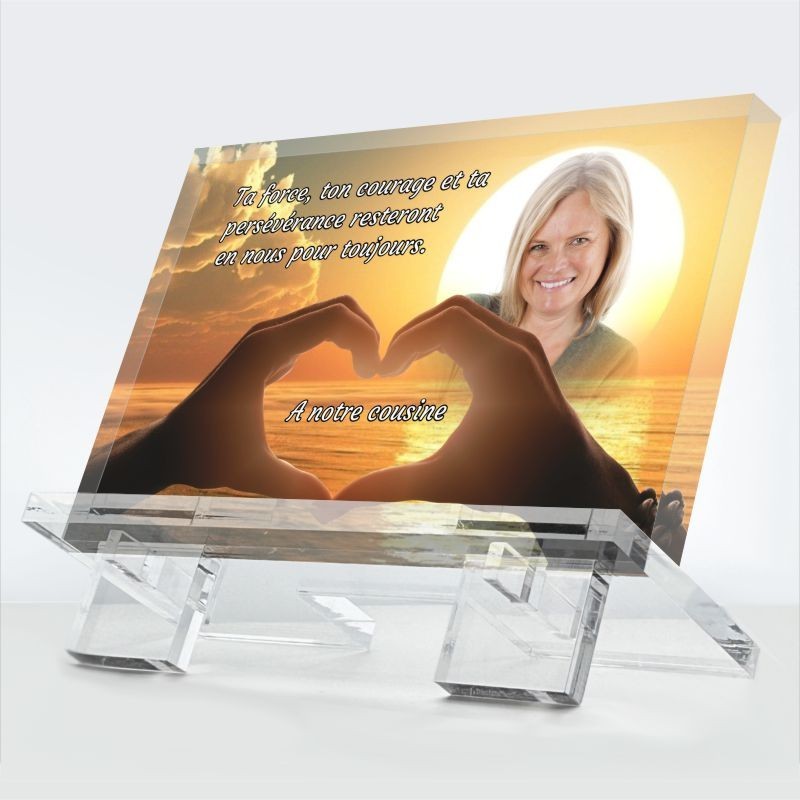 Plaque funéraire Souvenir ensoleillé en plexiglas 10 mm avec soleil et paysage lumineux