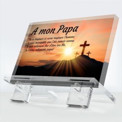 Plaque funéraire Cimes sacrées en plexiglas 10 mm avec montagnes et symbole spirituel — hommage éternel