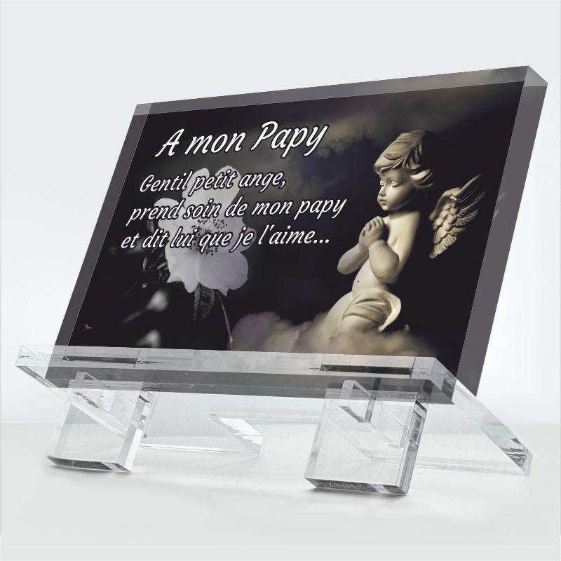 Plaque funéraire Présence d’ange en plexiglas 10 mm avec motif d’ange protecteur — hommage éternel
