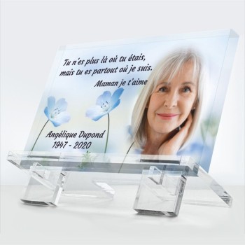 Plaque funéraire en verre acrylique transparent - Socle inclus