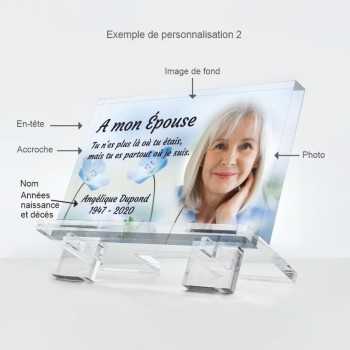 Plaque funéraire en verre acrylique transparent - Socle inclus