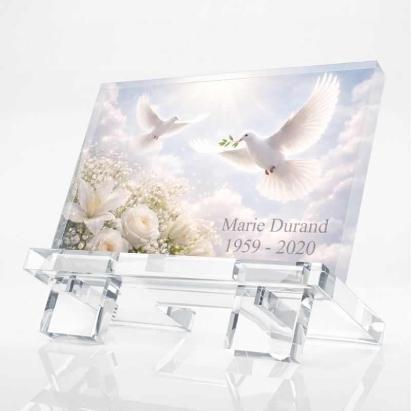 Plaque funeraire colombe personnalisee