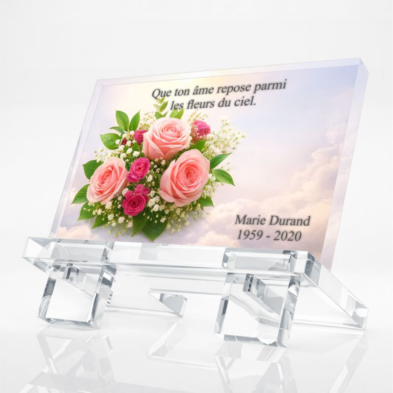 Plaque funéraire fleur en plexiglas