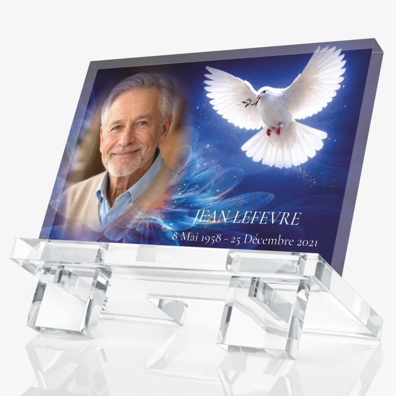 Plaque funéraire colombe hommage grand pere