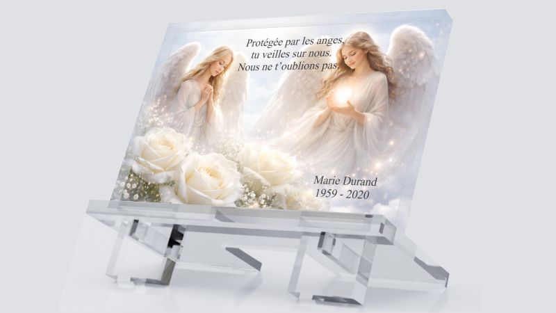 Plaque funéraire Anges personnalisée en plexiglas