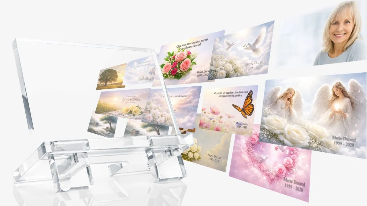 Plaques funéraires personnalisées en plexiglas avec socle intégré